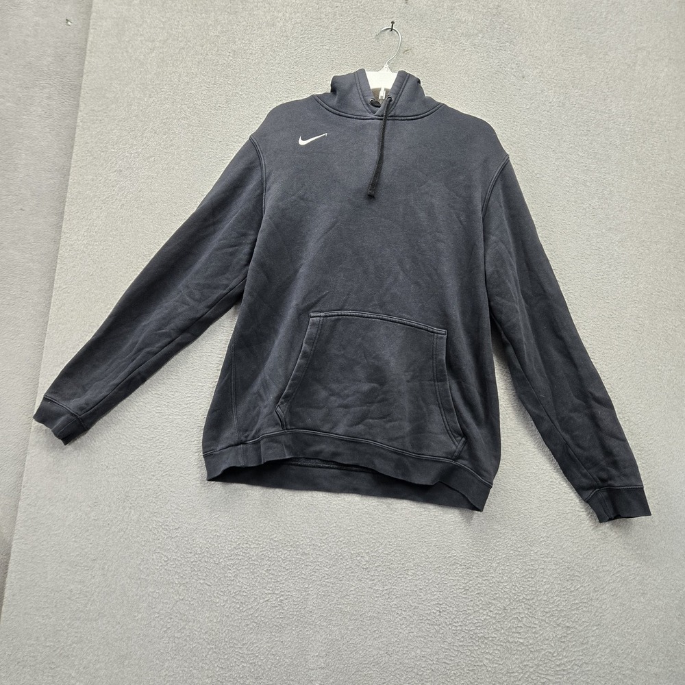 Nike Men Hoodie Black Fleece Swoosh Logo Embroidered Activewear Pullover Pocket